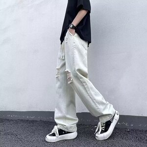2025夏季新款男士直筒破洞牛仔裤休闲男士长裤 K2223 P40图片