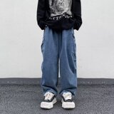 2025新款多口袋工装牛仔裤男美式复古直筒宽松阔腿裤K416P50，男装牛仔裤，星座1108-1