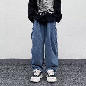 2025新款多口袋工装牛仔裤男美式复古直筒宽松阔腿裤 K416 P50图片