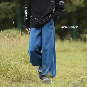 2025春松紧腰宽松美式复古高街ins潮大码束脚裤牛仔裤男K405P45,小尤女装穿搭图片