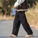 2023纯色复古灯芯绒裤子港风直筒工装裤男士休闲阔腿裤K913P45，男装工装外套，星座1108-1