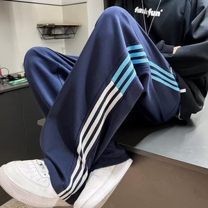 2025新款潮流裤子男条纹运动卫裤宽松直筒长裤休闲裤 K109 P30图片
