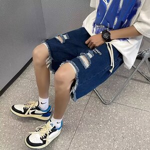 2025夏季新款宽松破洞牛仔短裤 K2122 P40图片