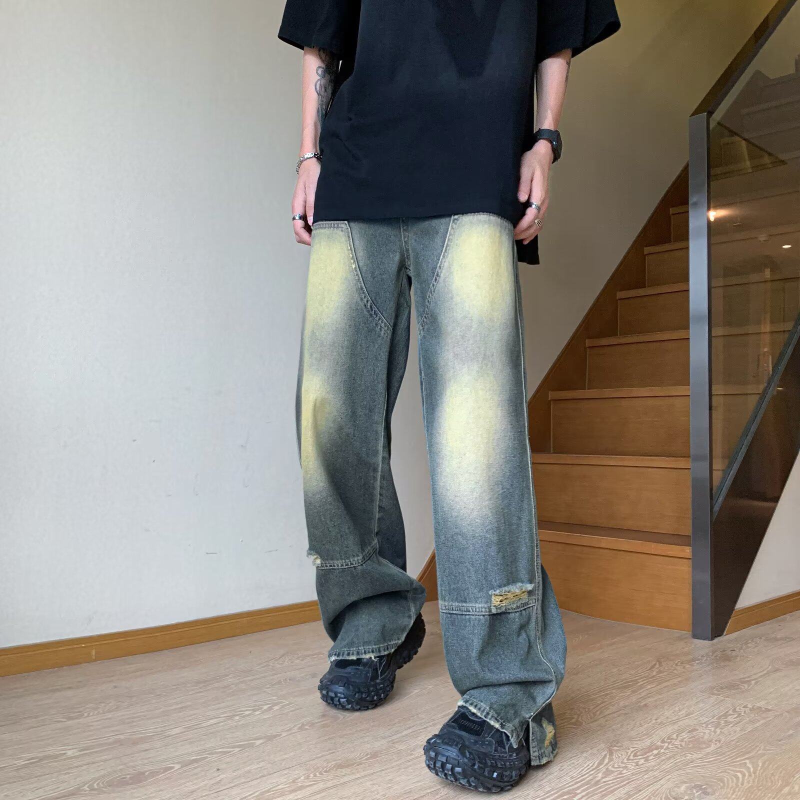 2025新款复古破洞牛仔裤男嘻哈hiphop宽松直筒长裤NZ19559,男装牛仔裤,星座1108-1