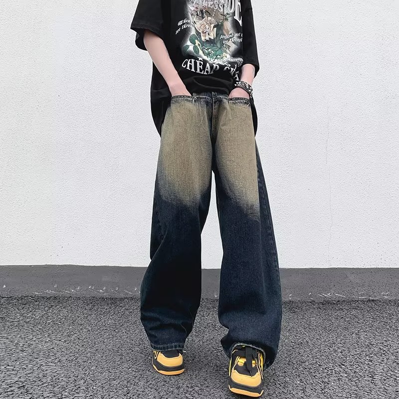 2025新款慵懒宽松直筒简约男潮水洗牛仔裤长裤 K606 P50图片