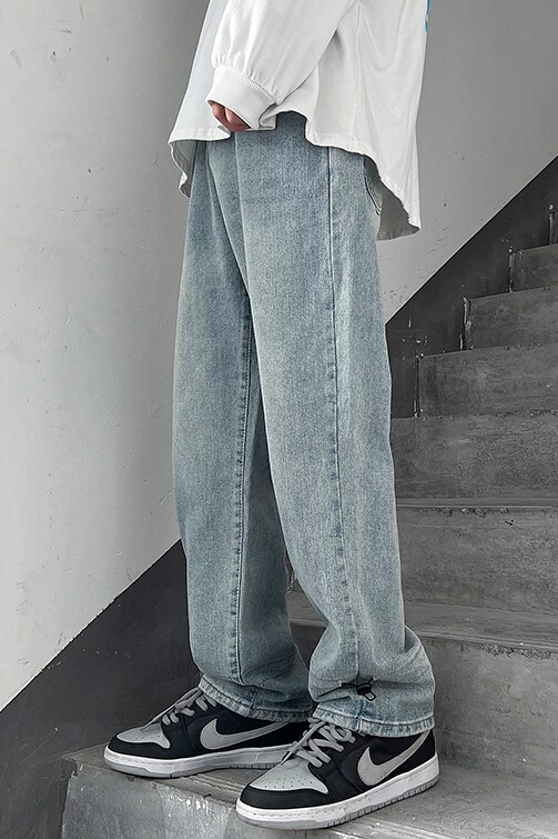 港风2025春新款水洗复古做旧宽松直筒设计感牛仔裤男女K206P55,男装牛仔裤,星座1108-1