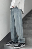 港风2025春新款水洗复古做旧宽松直筒设计感牛仔裤男女K206P55，男装牛仔裤，星座1108-1