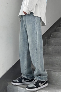 港风2025春新款水洗复古做旧宽松直筒设计感牛仔裤男女 K206 P55图片