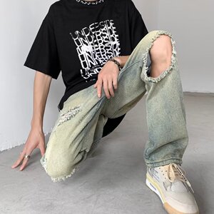 2025夏季新款男士破洞牛仔裤直筒牛仔长裤 K2004 P45图片