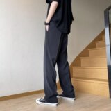 2025夏季新款免烫包边半松紧冰丝垂感男士休闲裤西裤K458P40，男装西裤，星座1108-1