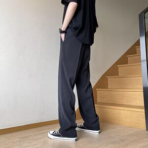2025夏季新款免烫包边半松紧冰丝垂感男士休闲裤西裤 K458 P40图片