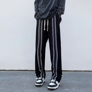 2025新款直筒潮流条纹时尚潮牌休闲裤青春流行男运动裤 K26 P40图片