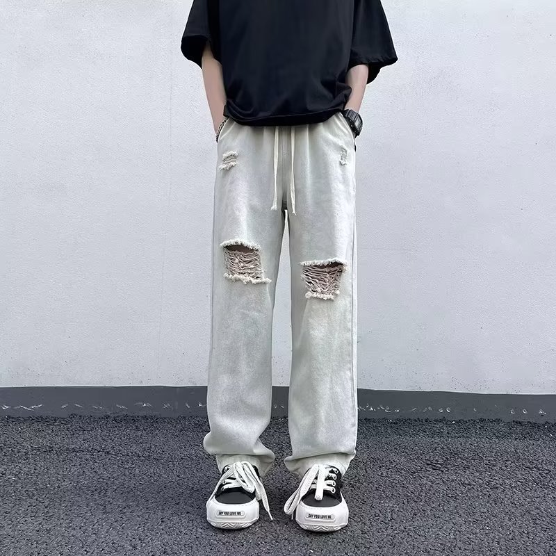 2025夏季新款男士破洞牛仔裤休闲宽松直筒牛仔长裤K2223P40,男装牛仔裤,星座1108-1