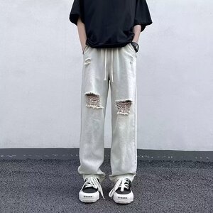 2025夏季新款男士破洞牛仔裤休闲宽松直筒牛仔长裤 K2223 P40图片