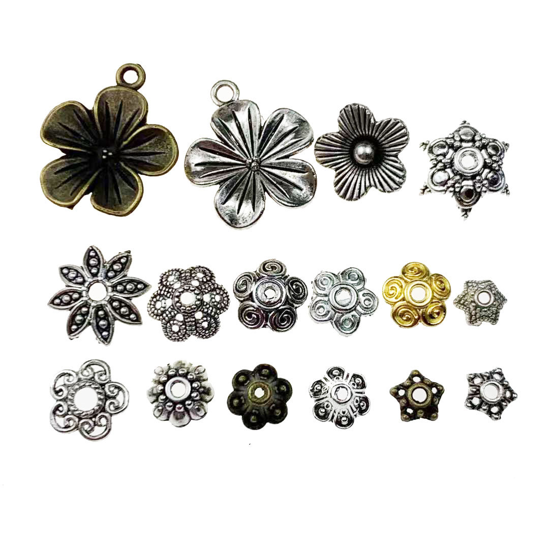 diy饰品配件合金八叶花托珠托间饰五叶花吊饰花帽喇叭花托六角花