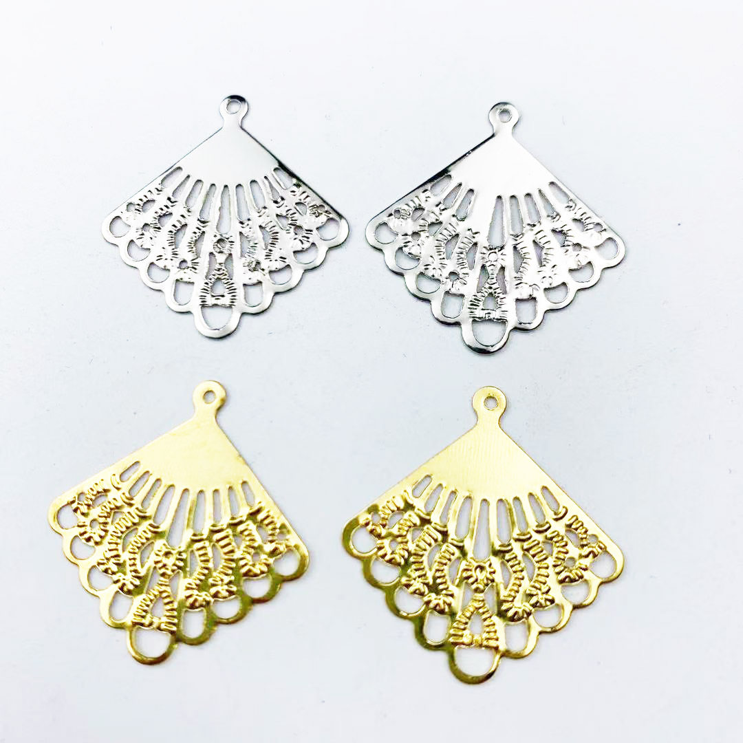 DIY饰品配件 27*25mm金色 白k色扇形花片 步摇发簪链接片吊片材料