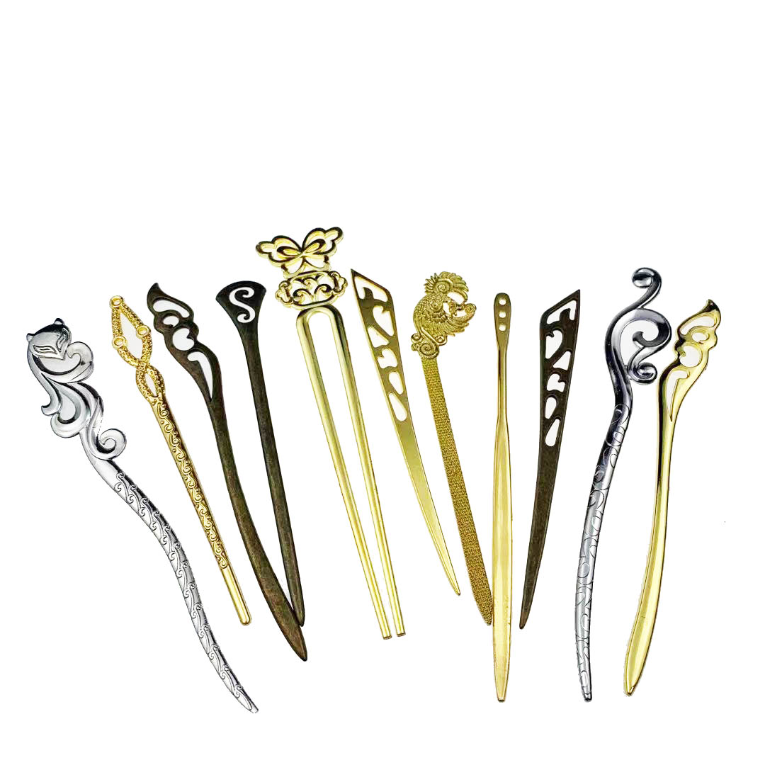 DIY饰品配件 7*146mm金色/白k色/青铜色合金三孔发簪 书签 发钗