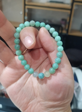 天然翡翠缅甸A货豆绿色翡翠手串7+