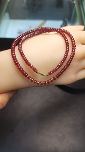 天然鸽血红宝石碎石项链配足金蹦迪珠18k金收尾