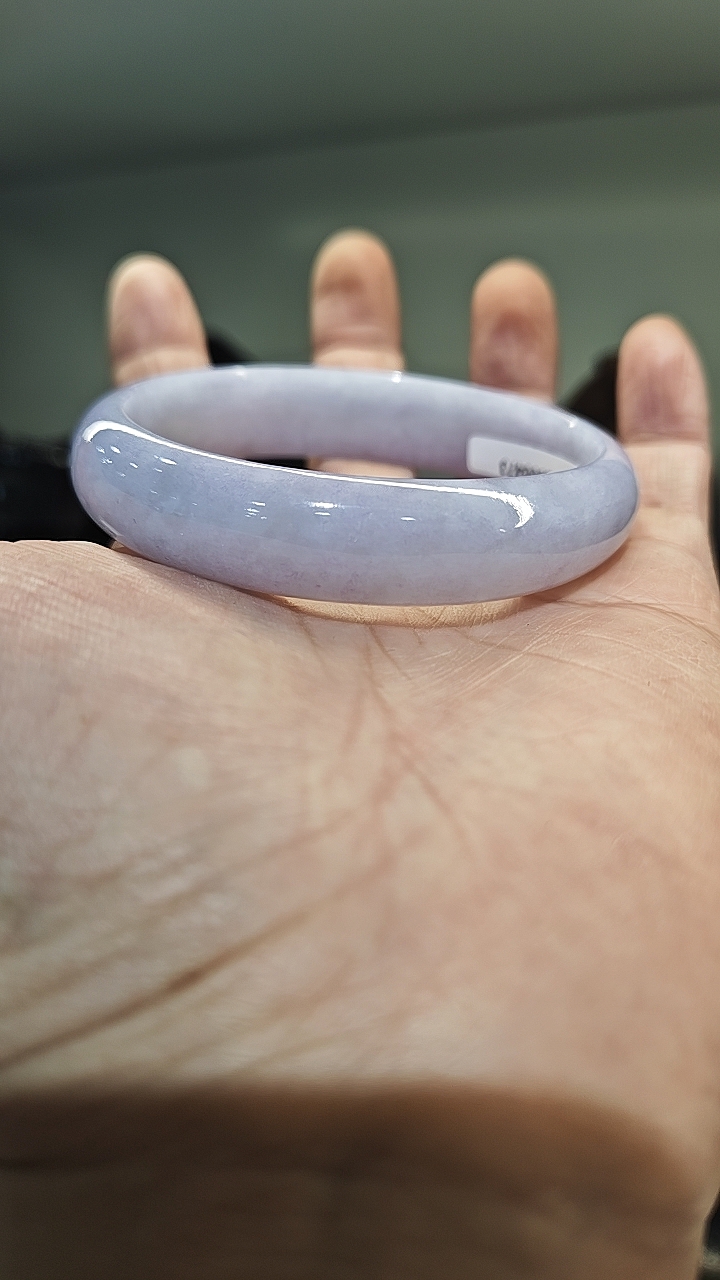 天然翡翠手镯60-53-14-7.2贵妃镯糯冰淡紫色完美无瑕疵57圈可戴