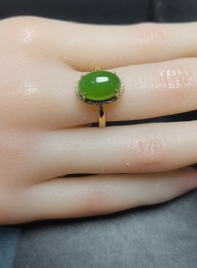天然碧玉戒指真金真钻镶嵌