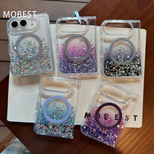 Mobest闪粉星沙手机壳适用苹果Duo手机壳iPhoneDuo磁吸壳前后盖闪钻女生透明壳
