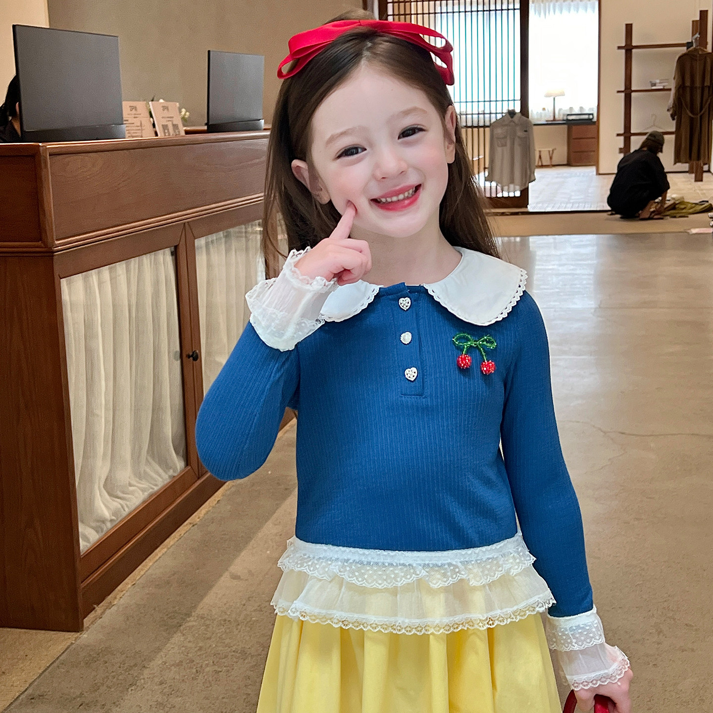 栀了成长记女童装学院风娃娃领上衣春秋儿童宝宝简约百搭坑条T恤,童装/婴儿装/亲子装,T恤,淘宝优惠券,粉丝福利购,淘宝优惠卷