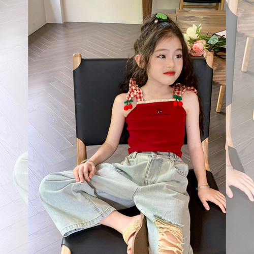 栀了成长记女童甜美绑带吊带背心