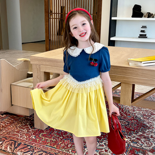 栀了成长记童装女童白雪公主连衣裙儿童宝宝娃娃领拼接撞色裙子