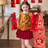 儿童新中式 丝绒马甲2026春装 夹棉上衣 女童国风唐装 栀了成长记童装