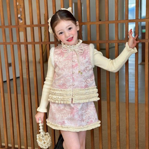 栀了成长记女童新中式夹棉套装