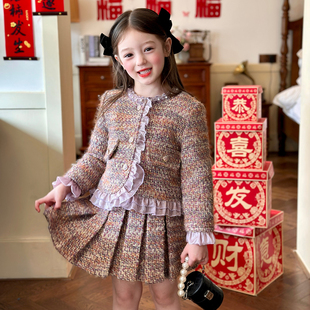 儿童夹棉加厚两件套 2025冬季 栀了成长记童装 女童小香风百褶裙套装