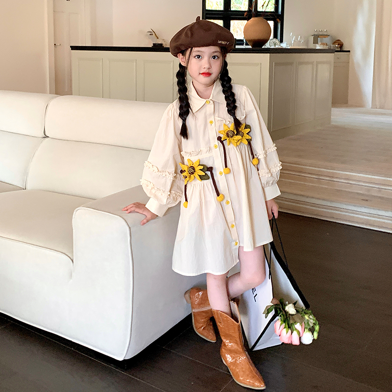 栀了成长记童装女童向日葵连衣裙夏季新款儿童小女孩田园风衬衫裙