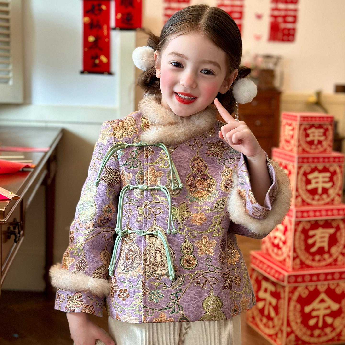 栀了成长记童装女童新中式正肩外套2025冬季儿童国风提花夹棉上衣,童装/婴儿装/亲子装,普通外套,淘宝优惠券,粉丝福利购,淘宝优惠卷