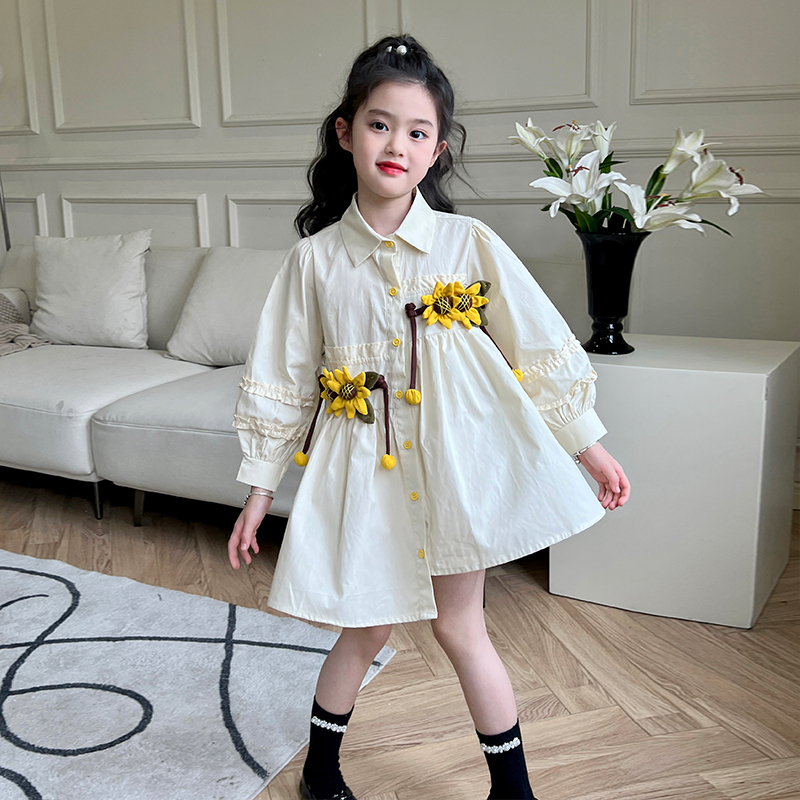 栀了成长记童装女童向日葵连衣裙春秋新款儿童小女孩田园风衬衫裙