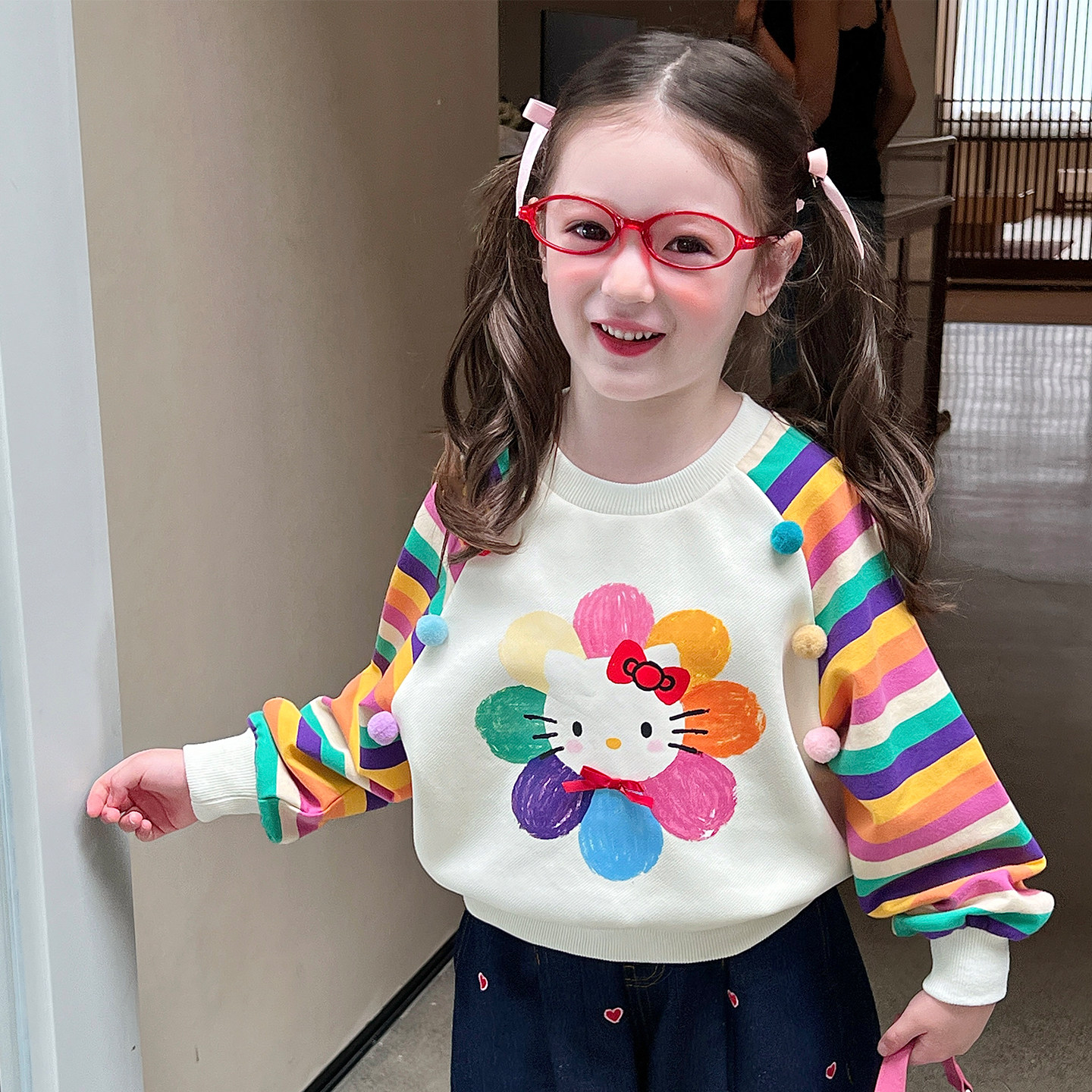 栀了成长记童装女童彩虹插肩袖卫衣春秋儿童宝宝可爱俏皮套头上衣,童装/婴儿装/亲子装,卫衣/绒衫,淘宝优惠券,粉丝福利购,淘宝优惠卷