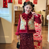 上衣2025冬季 栀了成长记童装 女童红色唐装 儿童国风拜年服夹棉马甲