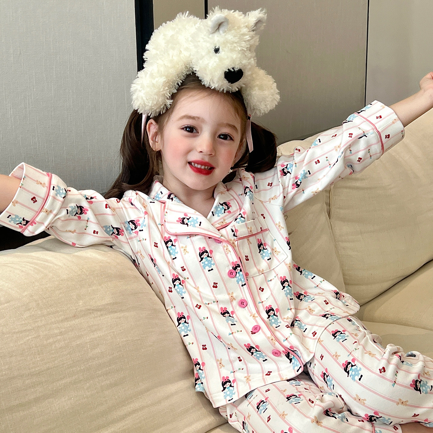 栀了成长记童装女童百搭舒适家居服套装秋季儿童宝宝可爱卡通睡衣,童装/婴儿装/亲子装,家居服套装,淘宝优惠券,粉丝福利购,淘宝优惠卷