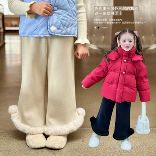 儿童休闲保暖裤 栀了成长记童装 新款 2025冬季 子 女童百搭加绒直筒裤