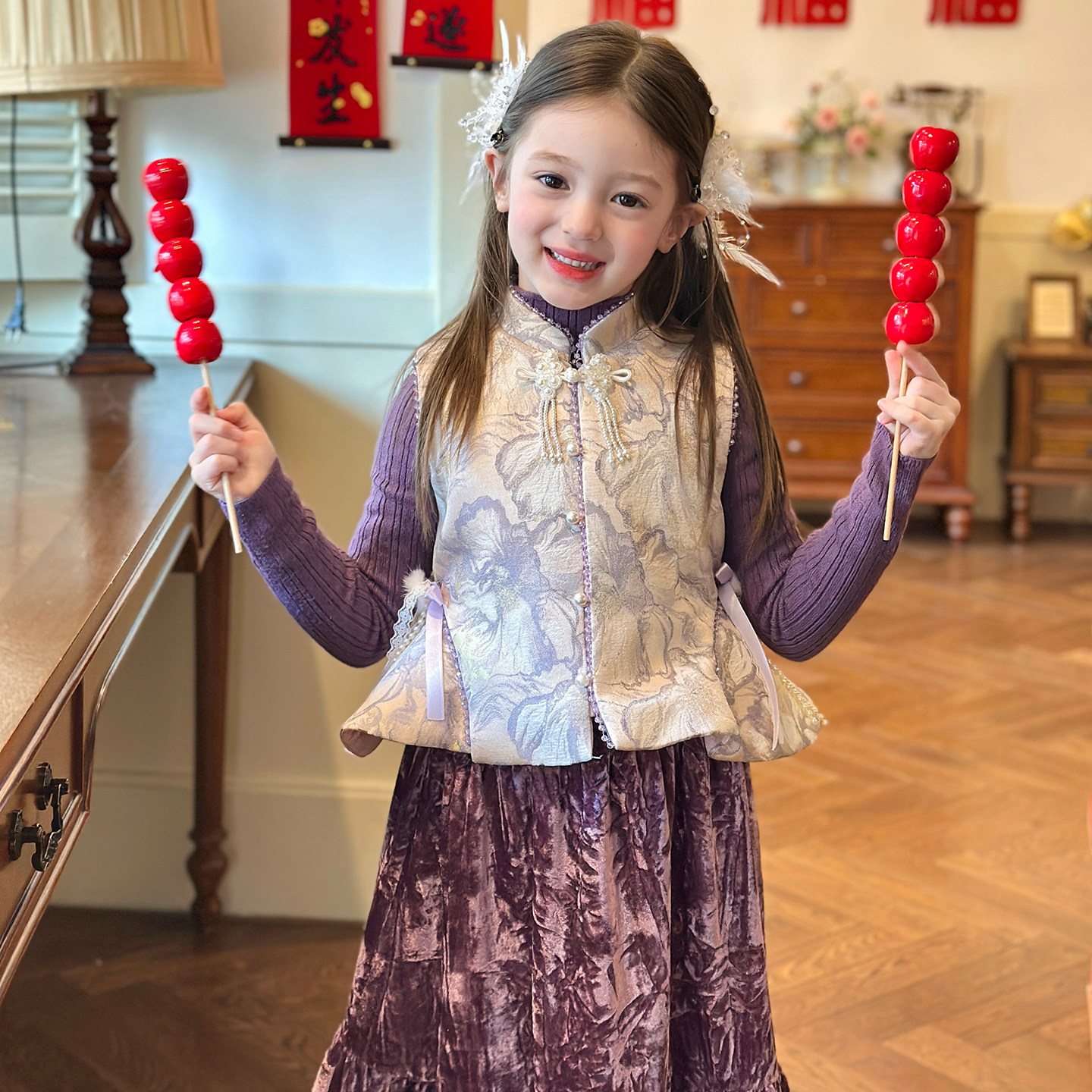 栀了成长记童装女童国风夹棉唐装马甲2025冬季儿童新中式无袖上衣,童装/婴儿装/亲子装,唐装,淘宝优惠券,粉丝福利购,淘宝优惠卷