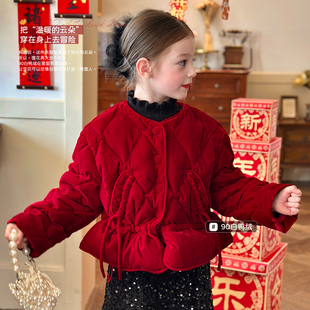 栀了成长记童装女童90白鸭绒羽绒服2025冬季儿童红色保暖短款外套