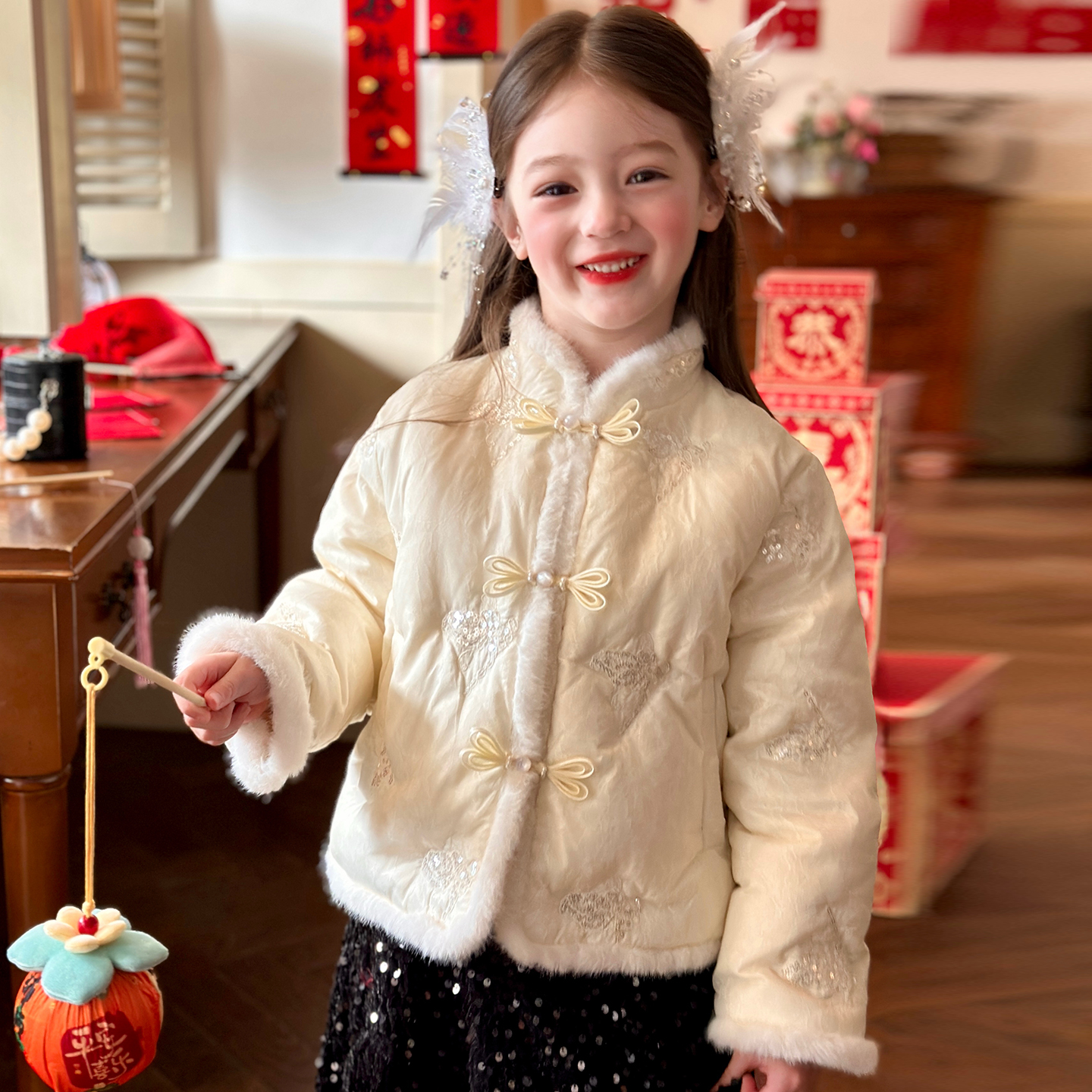 栀了成长记女童冬季国风夹棉外套