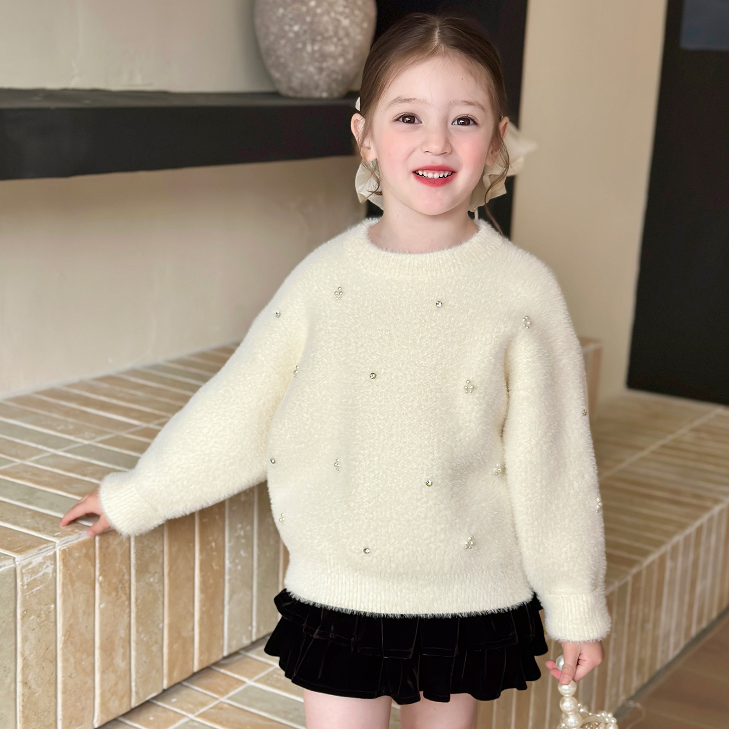 栀了成长记女童冬季仿貂毛毛衣