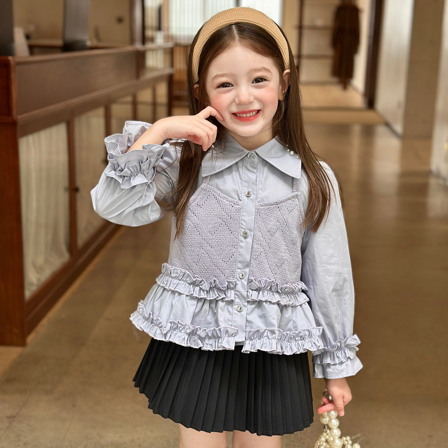 栀了成长记女童秋款泡泡袖衬衫