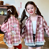 儿童宝宝韩版 栀了成长记女童装 新款 秋季 时髦外套 甜美蕾丝格子衬衫