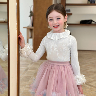 栀了成长记童装女童新中式百搭打底衫2026春季儿童花边领休闲上衣