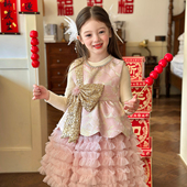 栀了成长记童装 女童甜美背心公主裙2025冬季 儿童蝴蝶结加绒连衣裙