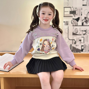 宝宝可爱蝴蝶结上衣 新款 栀了成长记童装 女童卡通圆领卫衣2025秋季