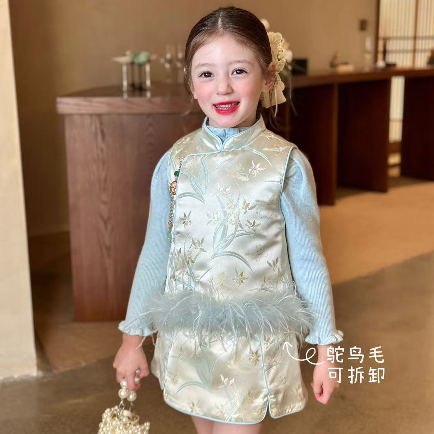 栀了成长记女童国风夹棉保暖套装