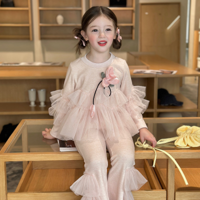 栀了成长记女童春秋网纱拼接套装